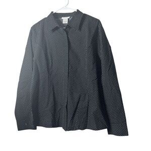 Kate Hill Women's XL 100% cotton‎ Black Polka Dot Long Sleeve Blouse Casual Top